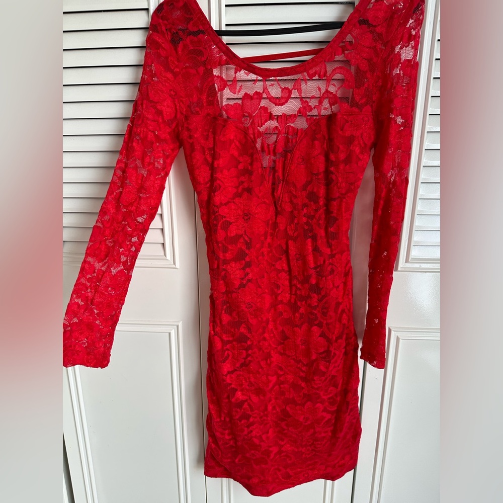 Custom Red Lace Open Back Dress